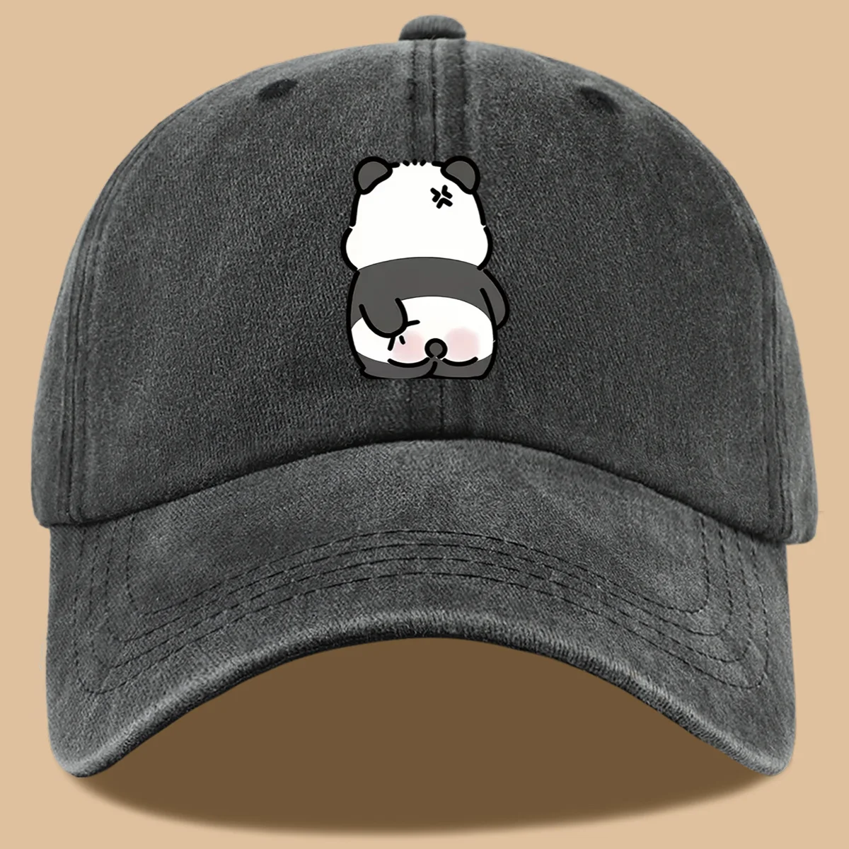Cute Panda Print Baseball Cap Washed Cotton Adjustable Unisex Casual Hat for Outdoor Beach Parties