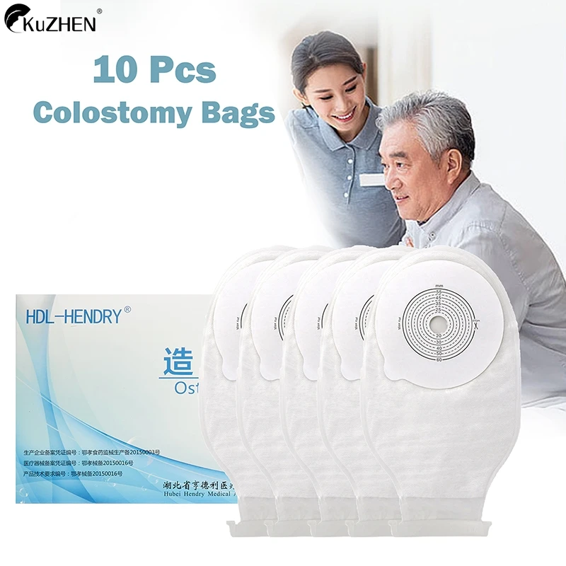 10Pcs One-piece Colostomy Bags Disposable Ostomy Drainable Single Tie Pouch Kit Hot