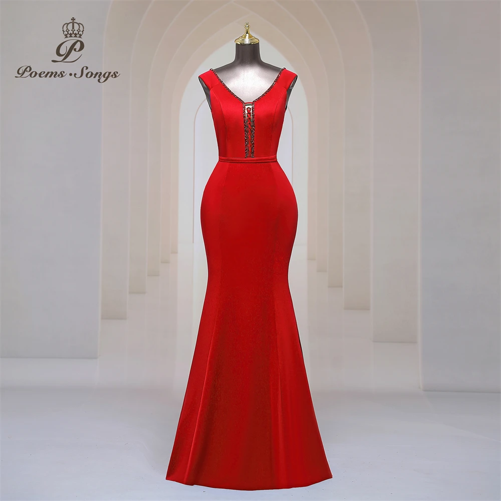 

Sexy red Deep V neck Beads black Evening dresses Party dresses wedding guest dresses for women bridesmaid dresse Maxi dress