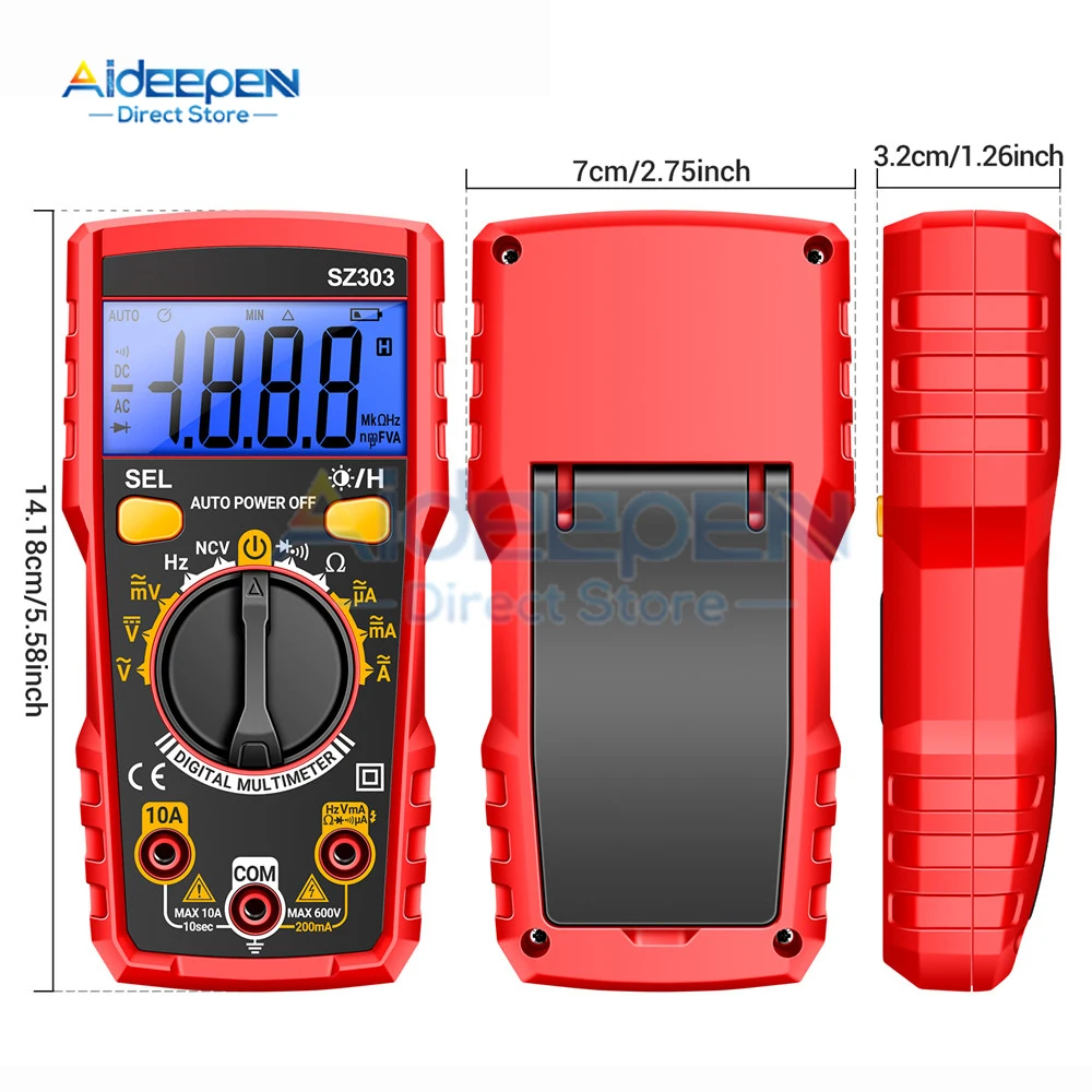 SZ303 High Precision Professional Multimeter 1999 Count Digital AC/DC Voltage Current Resistance Electrical Tester Tools