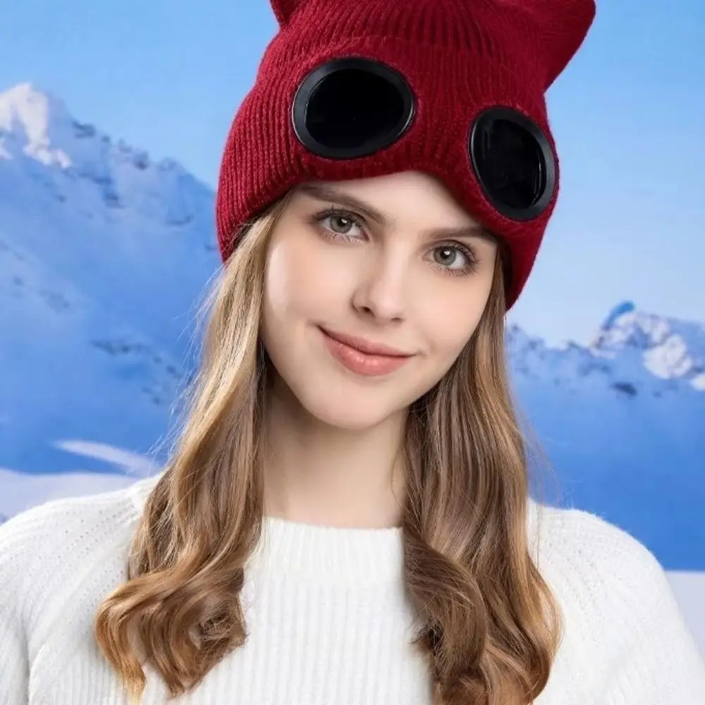 Removable Glasses Winter Glasses Caps Wear-resistant Windproof Warm Ski Mask Hats Neck Protection Thickened Knitted Hat Men