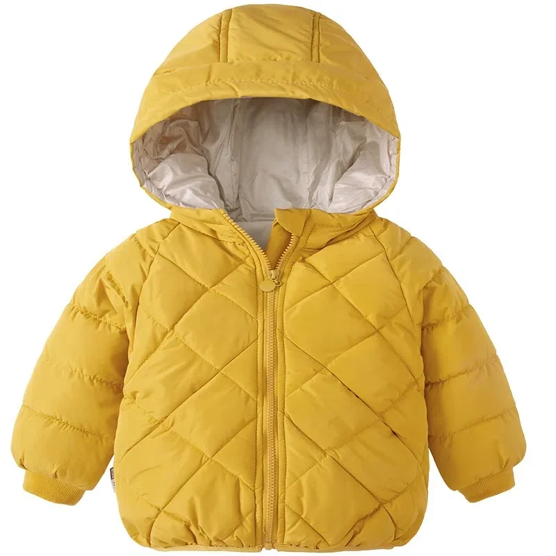 

Winter Boys Girls hooded Coat Children's Cotton Clothes Casual Style Diamond Lattice Middle Small Children's Wadded Jacket