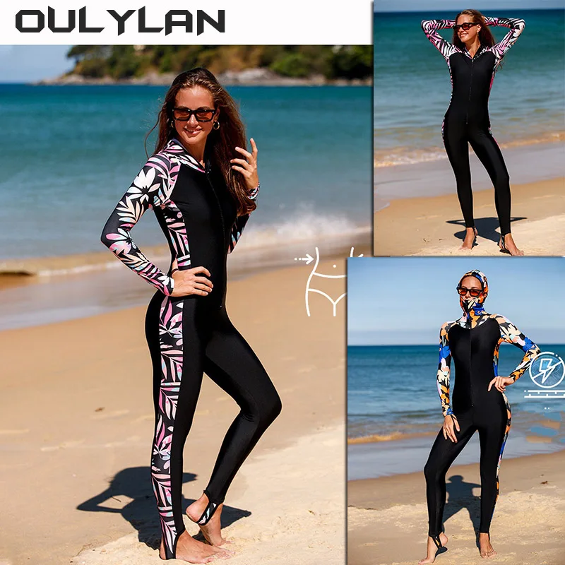 Oulylan NEW 2024 Women's Summer Snorkeling Swimsuit One Piece Swimsuit Front Hooded Zipper Surf Swimwear Diving Suit Beach Wear