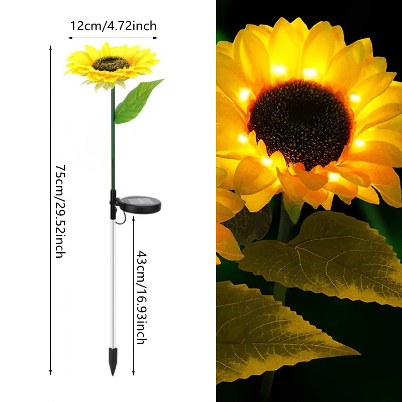LED Solar Sunflower Outdoor Lawn Light IP65 Waterproof Pathway Yard Wedding Holiday Garden Decoration Solar Flowers Lamp