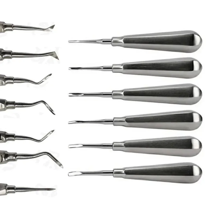 Dental Elevator Kit Straight Curved Dentistry Tooth Extraction Surgical Cryer Stump Apex Root Elevator Stainless Steel Lab Tools