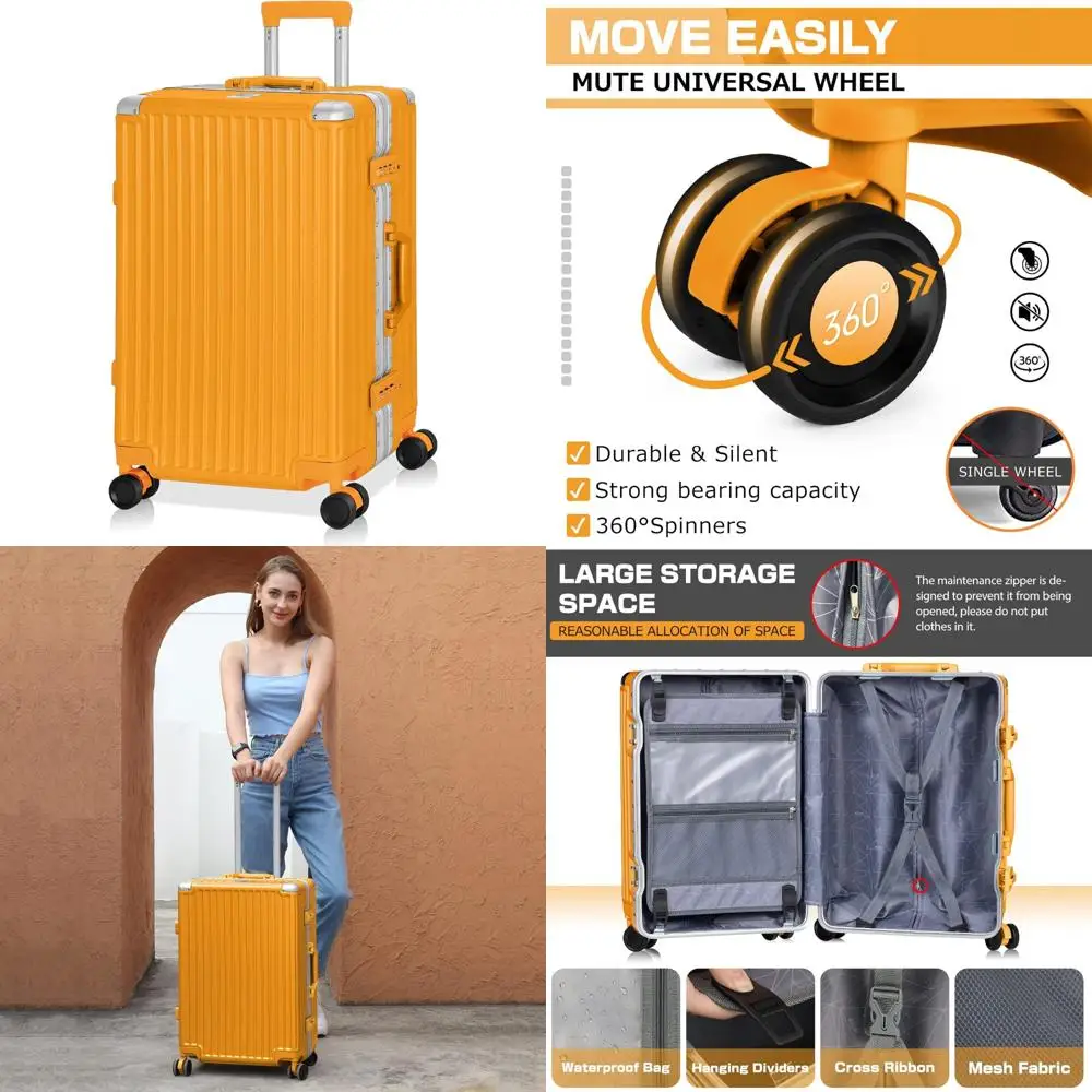 

24 Inch TSA Lock Aluminum Frame PC+ABS Double Spinner Luggage Suitcase - Zipless Hard Shell Travel Case