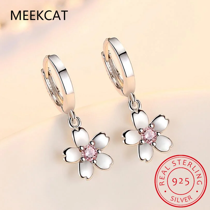 Fashion Child 925 Silver Pink Zirconia Cute Flower Hoop Earrings Girl Women Beautiful Huggies Earring Jewelry Anti-Allergic E198