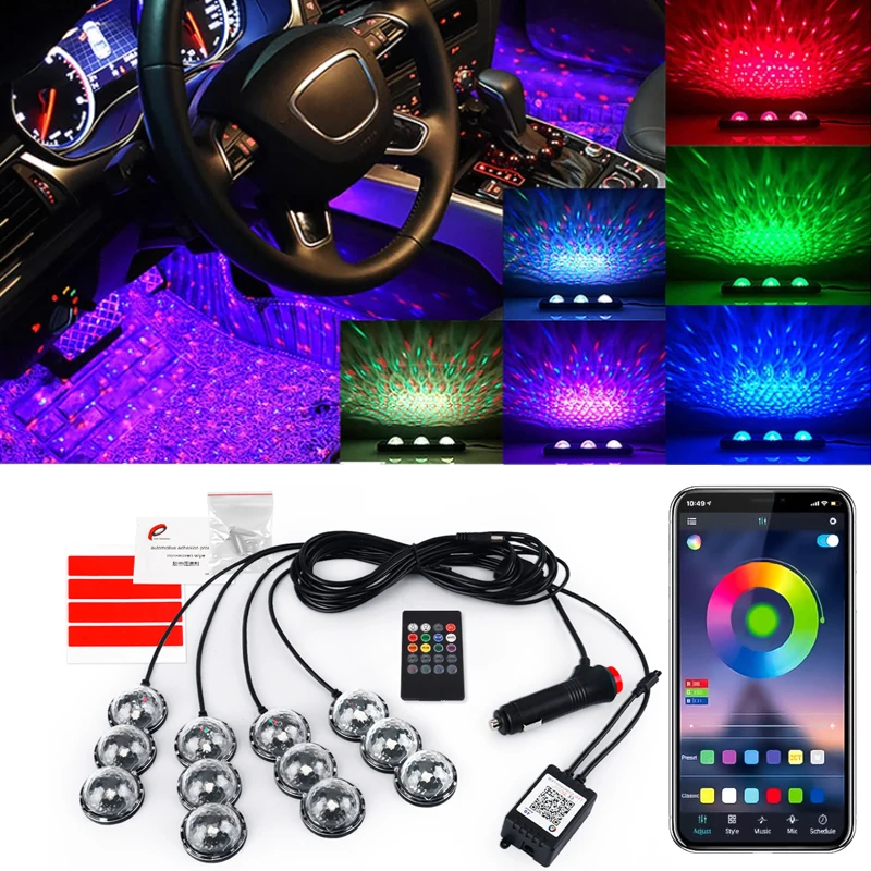 

Starry Interior Car Led Lights With RF Remote Four-Line DIY Multi Color Music Sync Under Dash Car Lighting Kit Scene Mode DC 12V