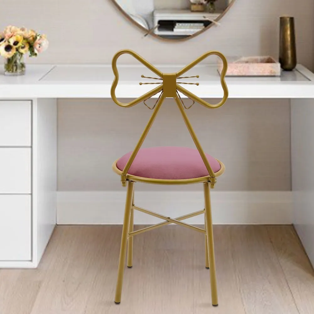Makeup Dressing Chair Pink Bow Backrest Princess Chair Butterfly Shaped Armless
