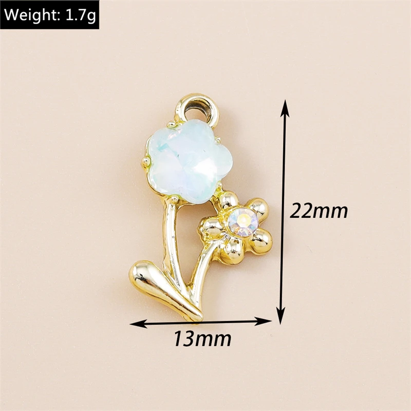 10 Stück niedliche Kristall-Legierungs-Blumenanhänger für die Schmuckherstellung, Tropfenohrringe, Halsketten, Armbänder, DIY-Bastelzubehör – Detail 6