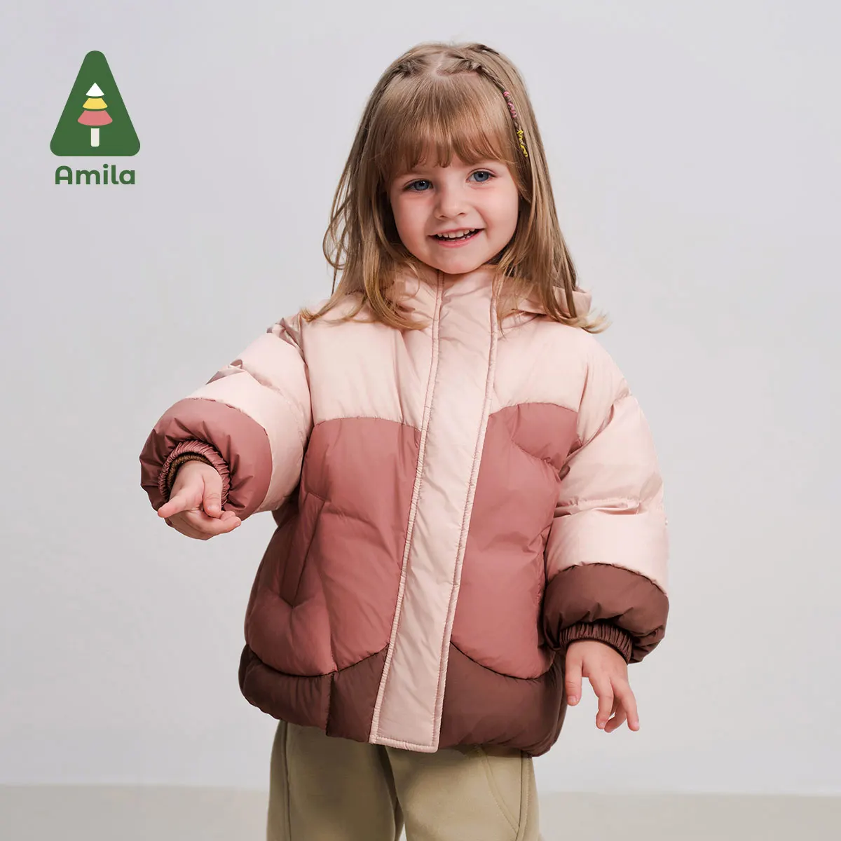 Amila baby down jacket 2024 winter new high quality boys and girls white duck down contrasting color Soft Warm children\'s jacket