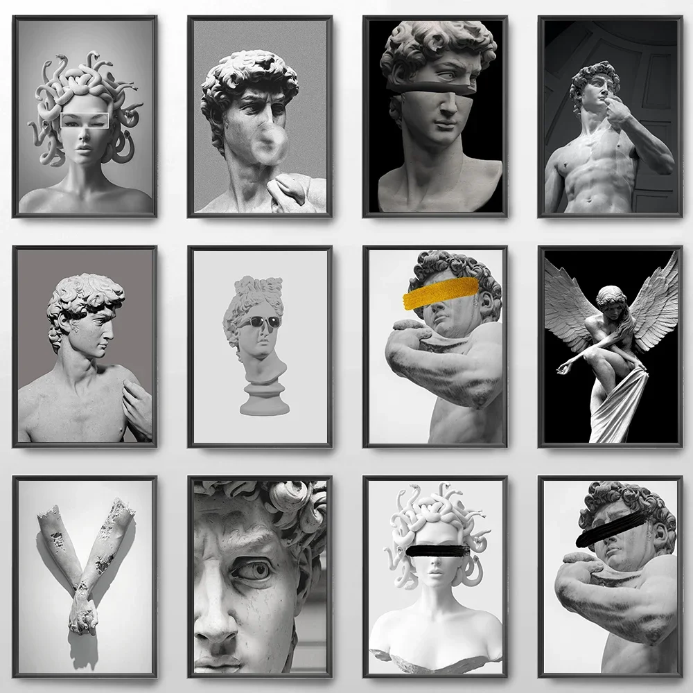 Moderne Apollo Marmor Skulptur Wandkunst David Graffiti HD Leinwand Poster Drucke Home Schlafzimmer Wohnzimmer Dekoration Geschenke