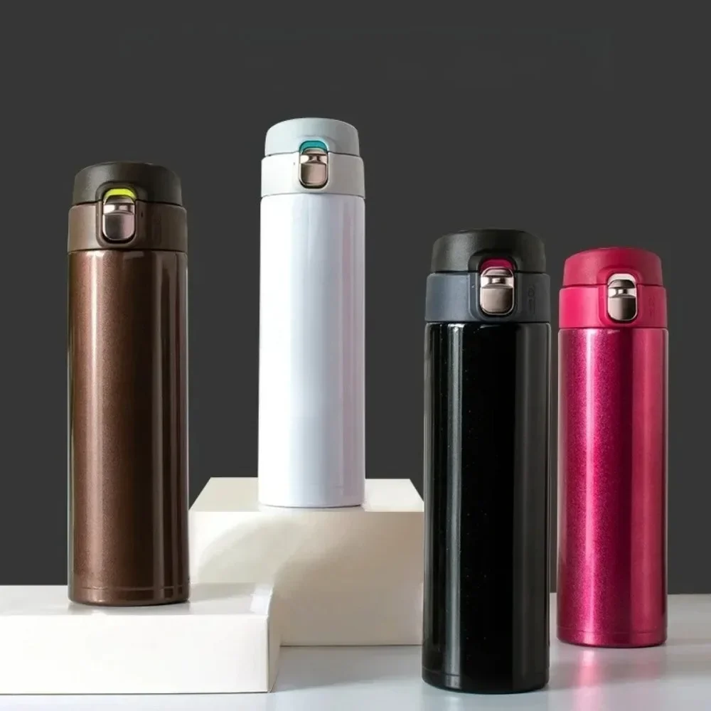 16Oz Metal Water Bottle Stainless Steel Bouncing Cover Vacuum Flask BPA Free Leak Proof Insulated Cup Coffee Mug Water Bottle