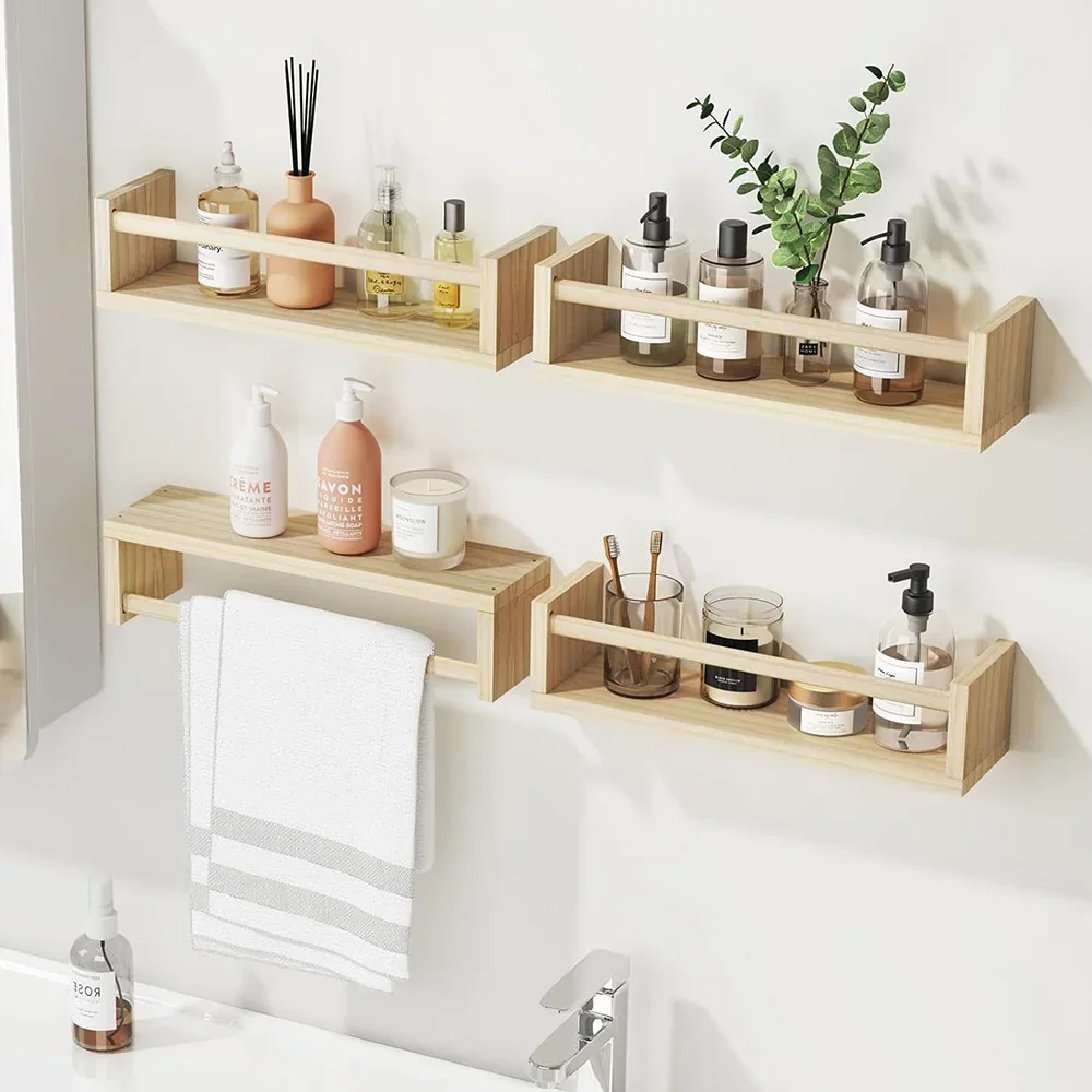 Wooden Wall Mounted Storage Rack 3pcs Living Room Decoration Floating Storage Rack Study Small Bookshelf Figurine Display Rack