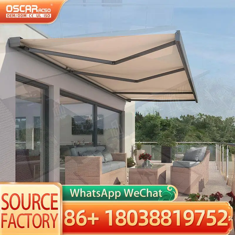 Custom Size Heavy Duty Retractable Outdoor Sunshade Motorized Full Cassette Awning for Patio Sunroom in White Frame Retractable