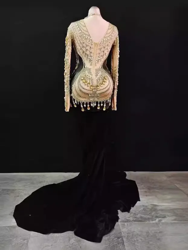 빈티지 스타일링 의상 벨벳 Cheongsam 파티 사진 섹시한 라인 석 가짜 드레스 자동차 모델 Catwalk Vestidos De Bienvenida
