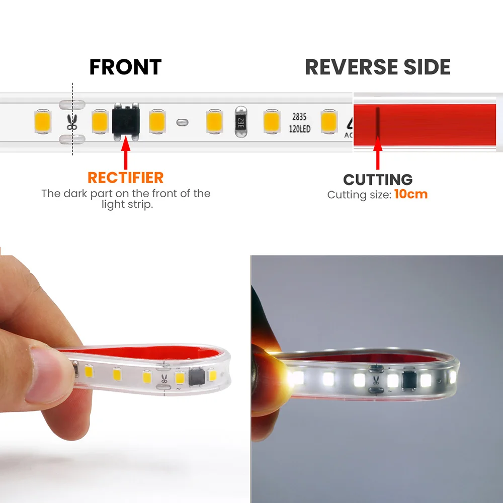 Imagem -03 - Dimmable Led Strip Light eu Power Kit ic 2835 Iluminação de Alto Brilho Fita Diodo Flexível Impermeável 220v 120 Leds por m