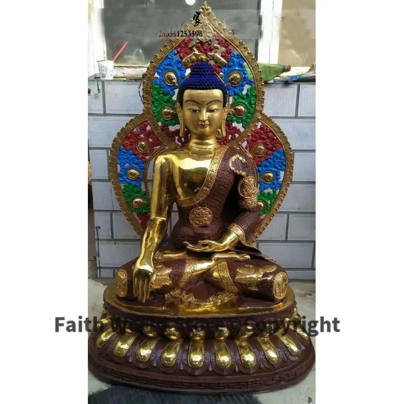 120CM large huge hall efficacious Protection Buddhism Temple Talisman Coloured drawing Gilding Sakyamuni buddha brass statue