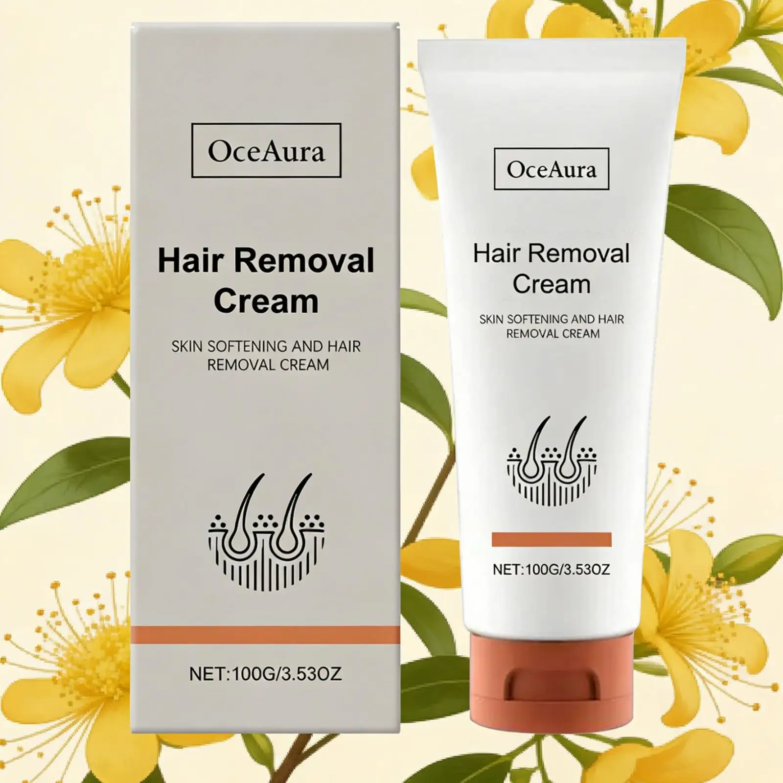OceAura Hair Removal Cream Improve Redness Sensitive Skin Barrier Repair Soft Smooth Body Care Witch Hazel Depilatory Cream 100g