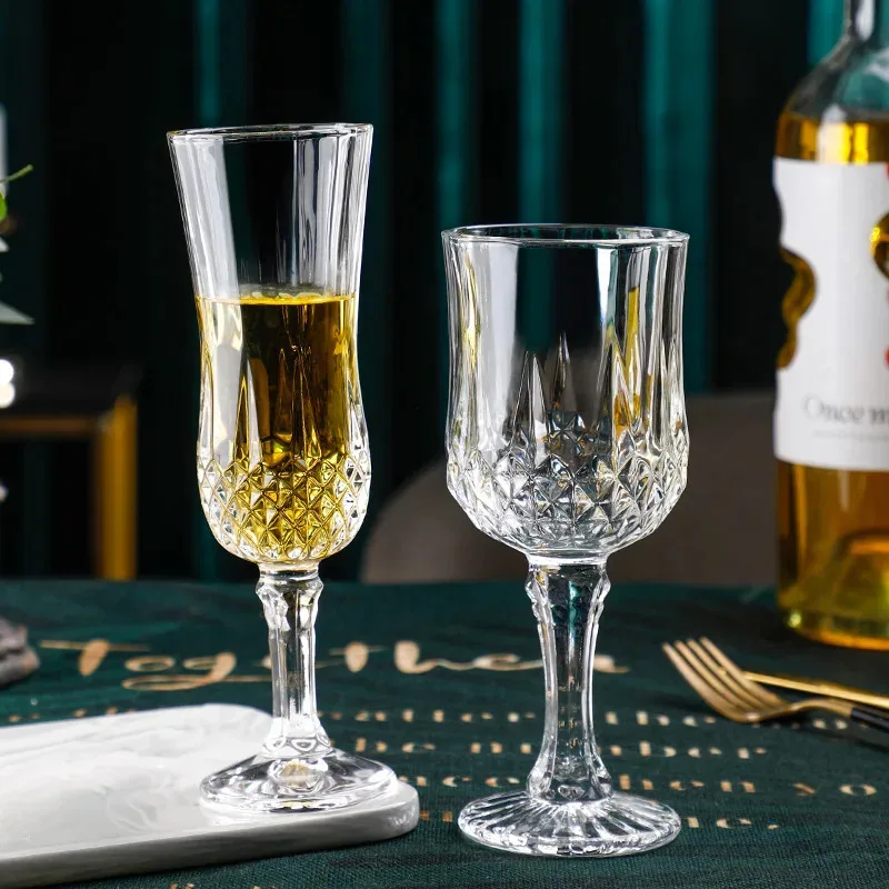 

TOPLIVING 155ml/190ml/230ml/360ml Diamond Carved Red Wine Glass Premium Champagne Glass Luxury Cocktail Glass Transparent Bar Gl