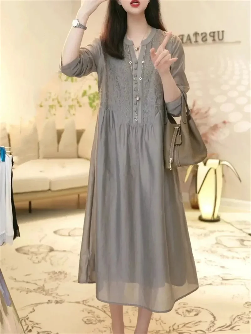 Advanced and Exquisite Heavy Embroidery Dress For Women 2024 Summer New Style French loose and Slimming Fairy Long Dress Women