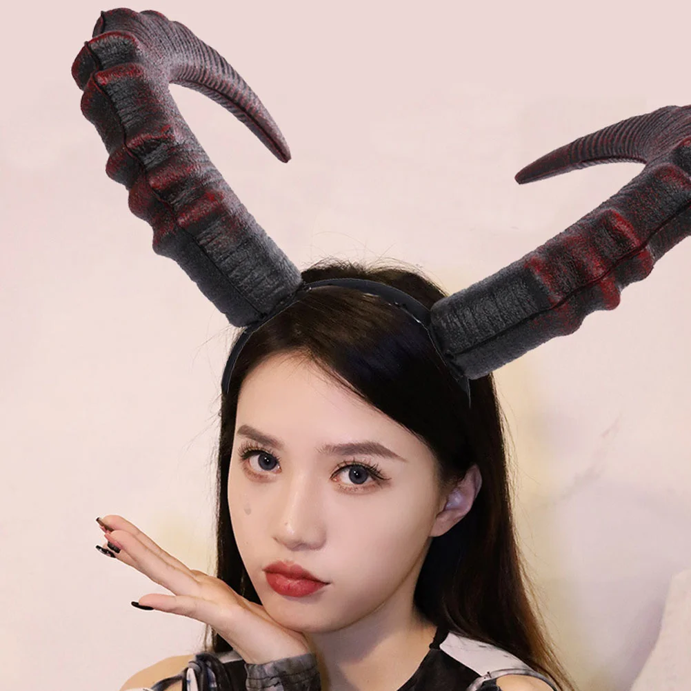 Demon Horn Headband Deer Antlers Ox Headbands for Women Earphone Sheep Horns Pu Halloween Hairband Costume Women's