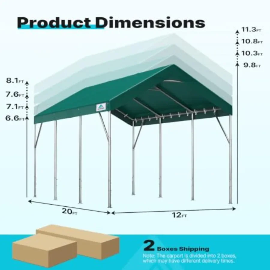 Carport tent for outdoor vehicle shelter, heavy-duty polyethylene, gray, adjustable height 9.811.3 ft, waterproof and UV-resist