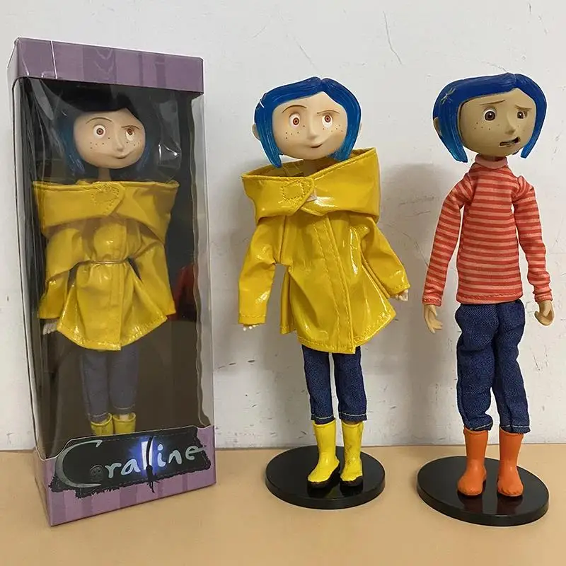 NECA Anime Coraline Doll Figura anime articolata Maglione impermeabile in camicia a righe Giocattolo LA Ragazza Decorazione Modello Regali di compleanno