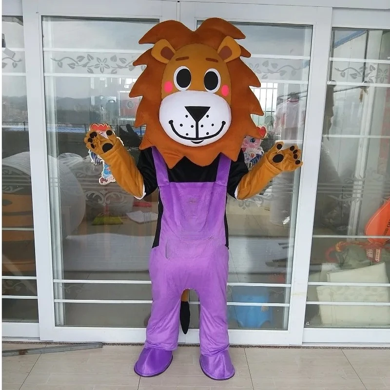 

Cute Lion Mascot Csotume with Jumpsuit Cartoon Characters Outfits Adults Halloween Carnival Fancy Dress Animal Party Suits