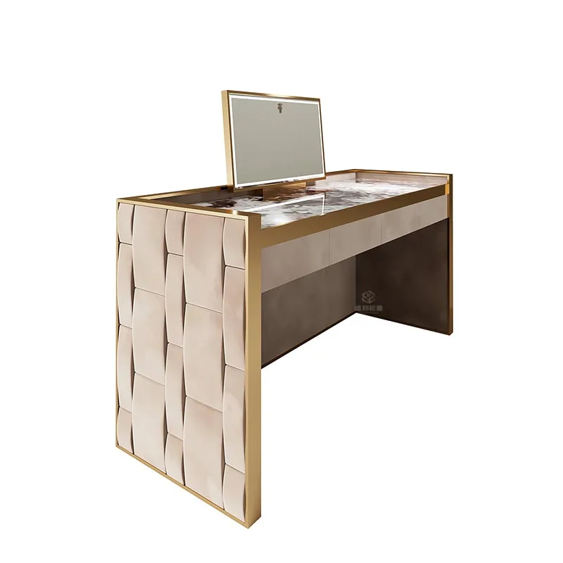 

Легкий роскошный комод, высококачественная мраморная столешница для спальни, кожаный туалетный столик для хранения искусства