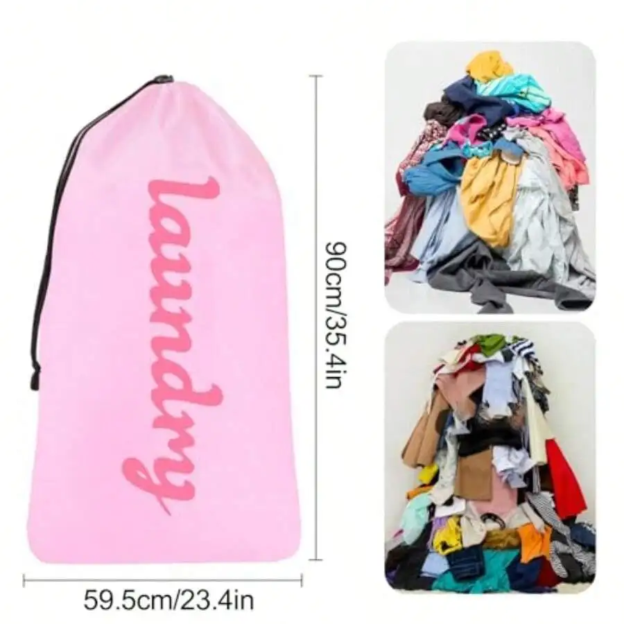 

Large Travel Laundry Bag Pink 2 Pack Potable Heavy Duty Drawstring Nylon Dirty Laundry Bag For Camp Cruise College Travel