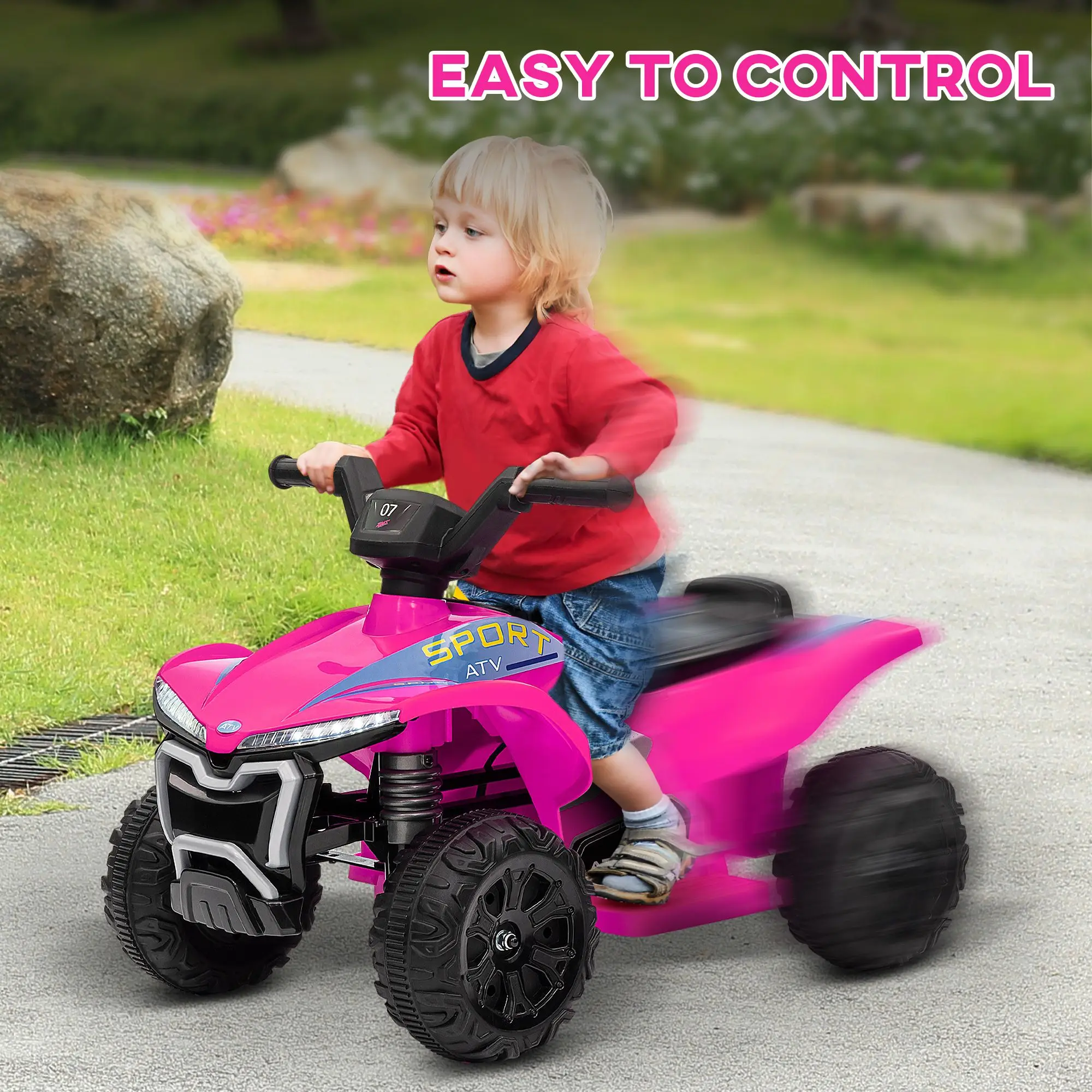 Kids ATV Quad, 6V Ride On Toy with 1.6MPH Max Speed, Rechargeable Battery, 4 Wheeler Battery Powered with Lights