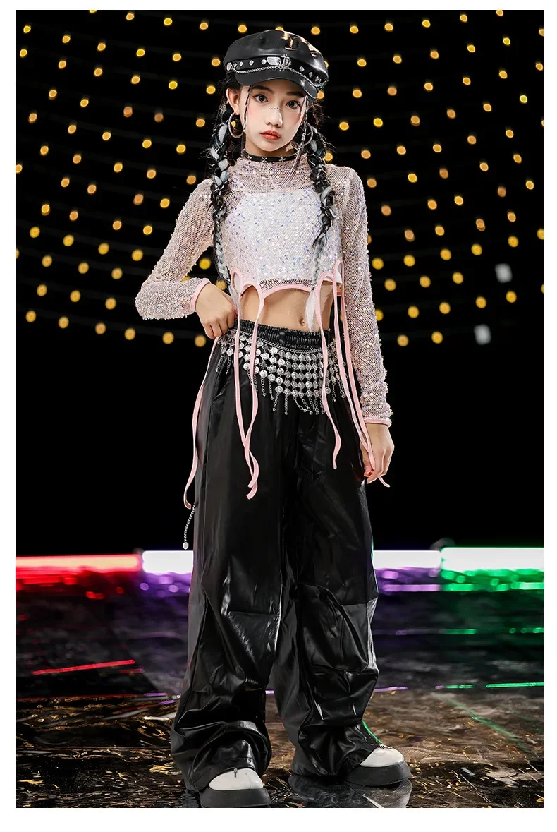 Jazz Hip-Hop Tanzkostüm für Mädchen, Pailletten-Streetdance-Outfit, Kinder-Mädchen-Gruppen-Bühnenauftritts- und Laufsteg-Set – Detail 4