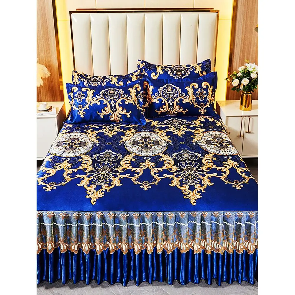 

Ice Silk Breathable Printed Bed Skirt, Large Floral Print, Suitable For Home Bedroom, Student Dormitory, Single Double Size, Mu