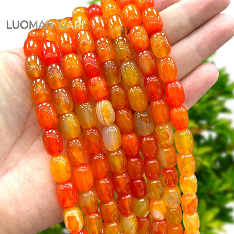 Natural Stone 10x14mm Drum Orange Agate Cylinderly Loose Spacer Beads for Jewelry Making Diy Bracelet Charms Accessories 15''