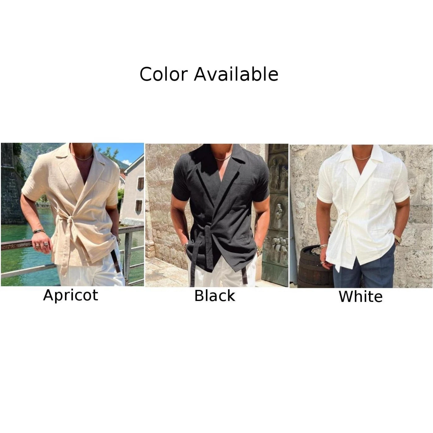 Summer Mens Casual Collared Dress Shirt Short Sleeve Blouse Lace-up Shirts Suit Tops Regular Party Shirts Men Clothing