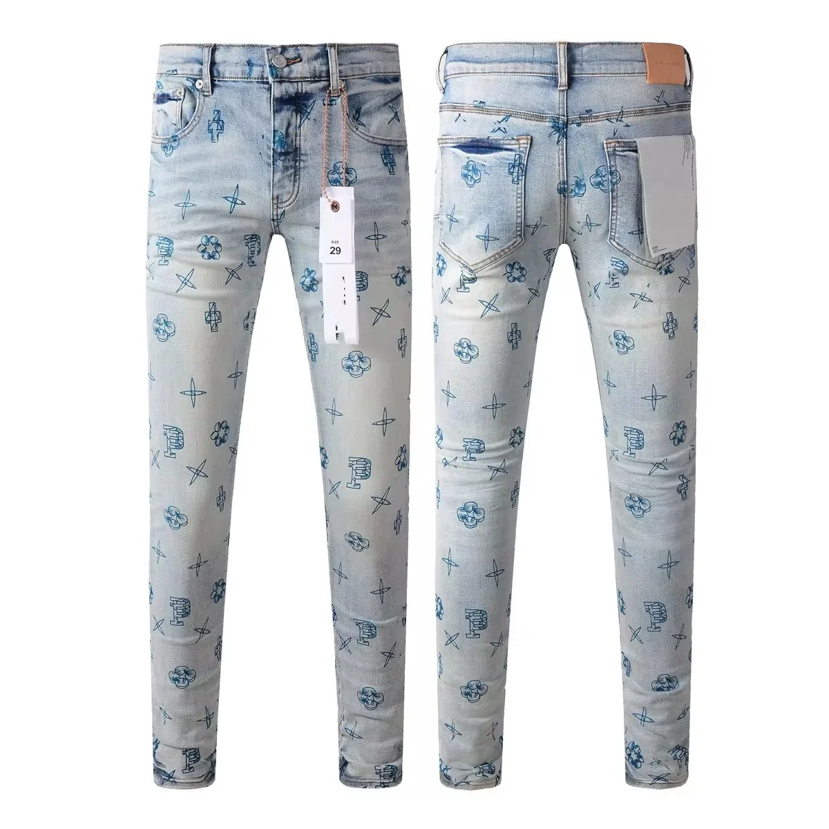 

New Fashion Purples jeans man with distressed hole patches Fashion brand Repair Low Rise Skinny Denim pants big size