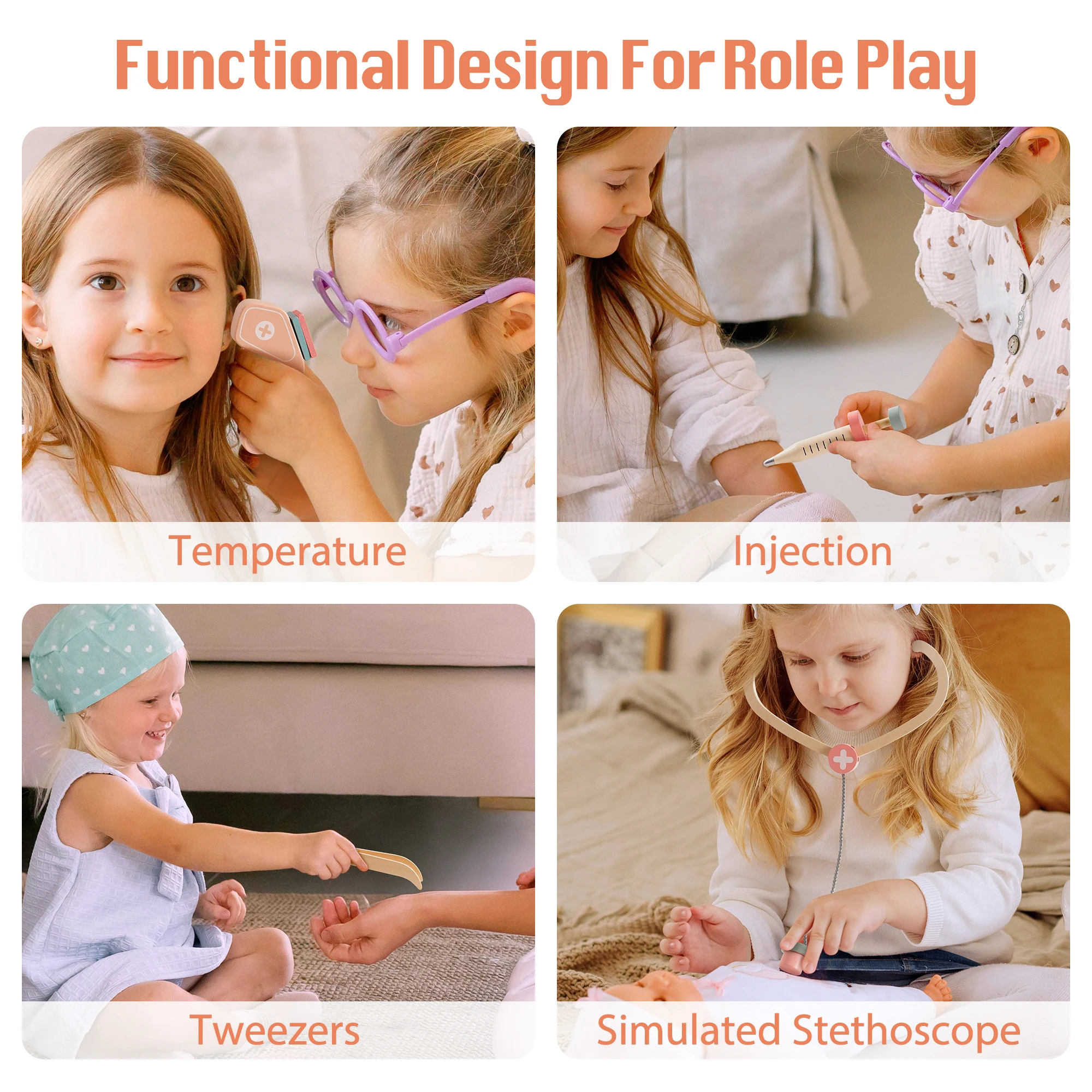 ROBOTIME ไม้ Doctor Medical Center Playset เล่นหมอของเล่นเพื่อการศึกษาบทบาทเล่นสําหรับเด็กอายุ 3 +