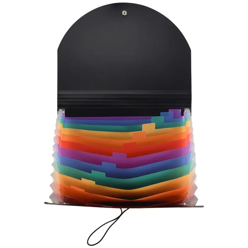 A23F-Hanging Rope Flap Organ Bag 13 Pockets Expanding Folder With Mesh Bag & Color Label 13 Monthly Bill Receipt Organizer A4 Si