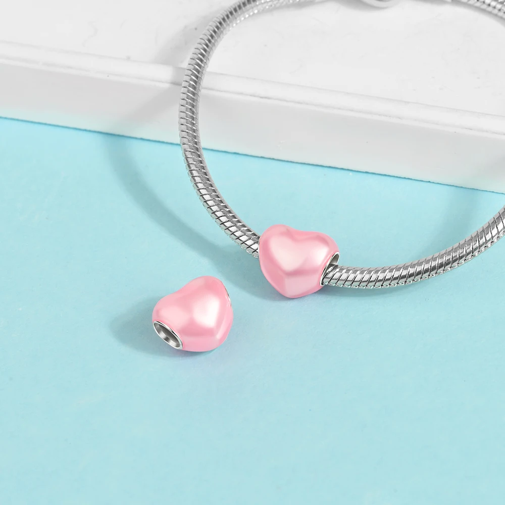 925 Sterling Silber Bunte Glänzende Herzförmige Anhänger-Perlen Passend für Schlangenketten-Armband Halskette Frauen DIY Geburtstag Schmuck Geschenke – Detail 28
