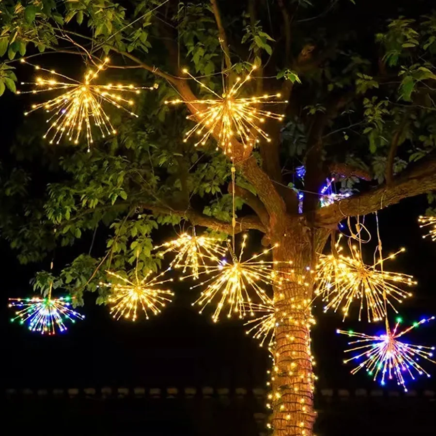 Outdoor Starburst Hanging String Lights  60 LED Outdoor Fireworks Tree Fairy Lights Garden Sphere Lights for Porch Patio Decor