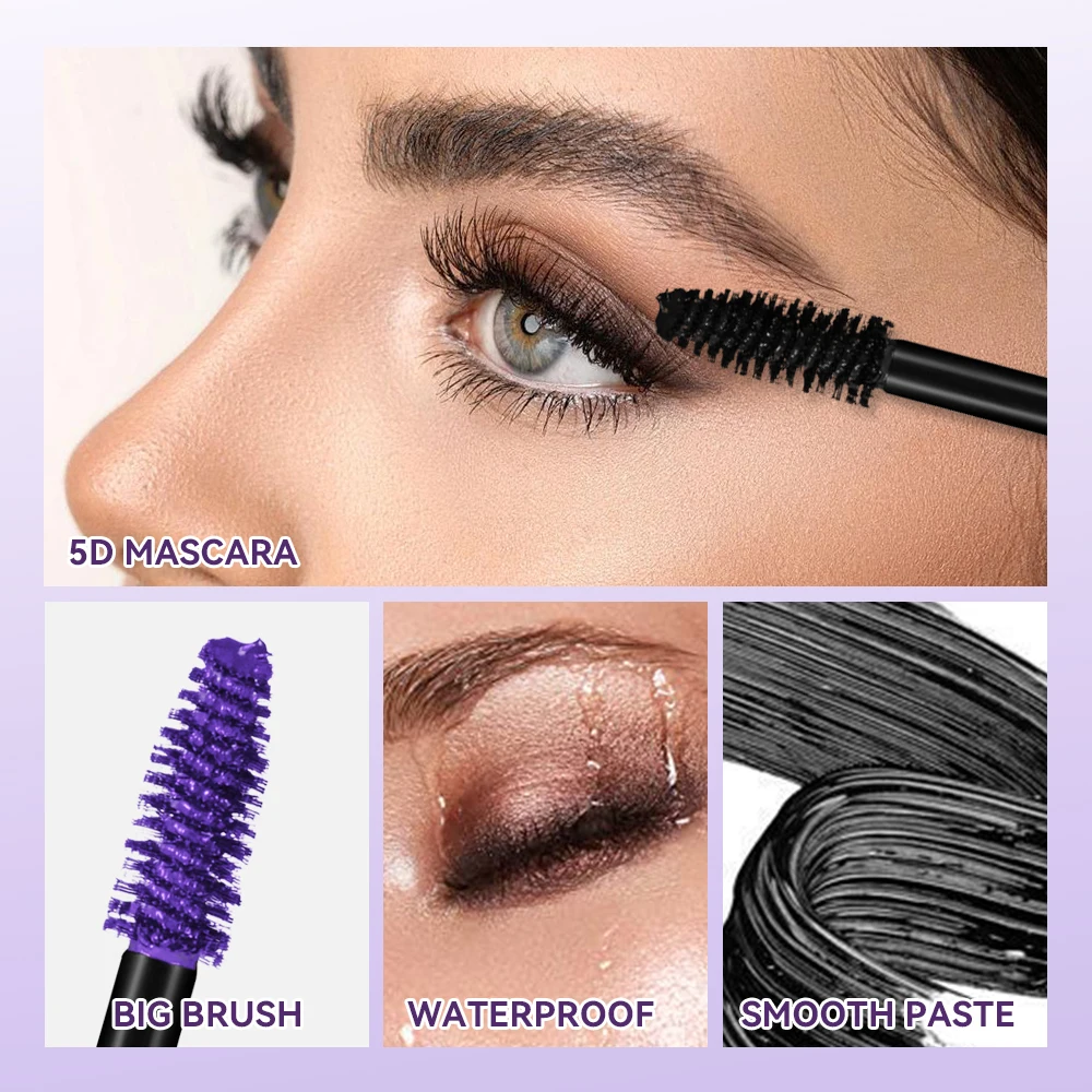Vrouwen 5D Waterproof Mascara Zwart Volume en Length-Thrive Tubing Mascara voor wimpers, Fiber Lash Extensions Gekleurde Mascara