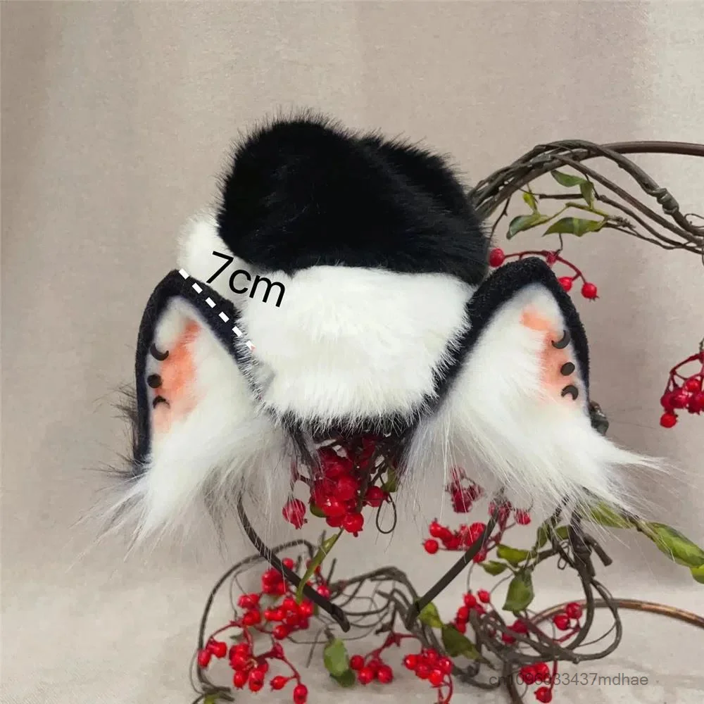 Plush Cosplay Props Beast Animals Black Cat Ears Hairhoop Headwear Rainbow Tail for Anime Lolita Costume Accessories