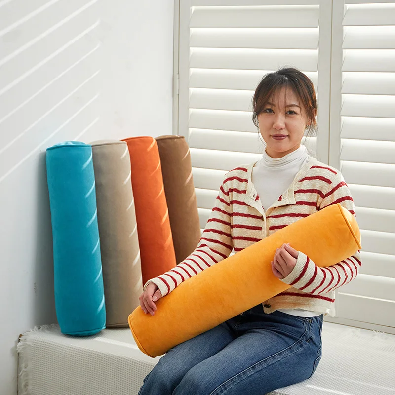 Long Body Pillow Round Cushion Head Leg Back Support Backrest Pillow for Sofa Bed Roll Cushion Removable Washable