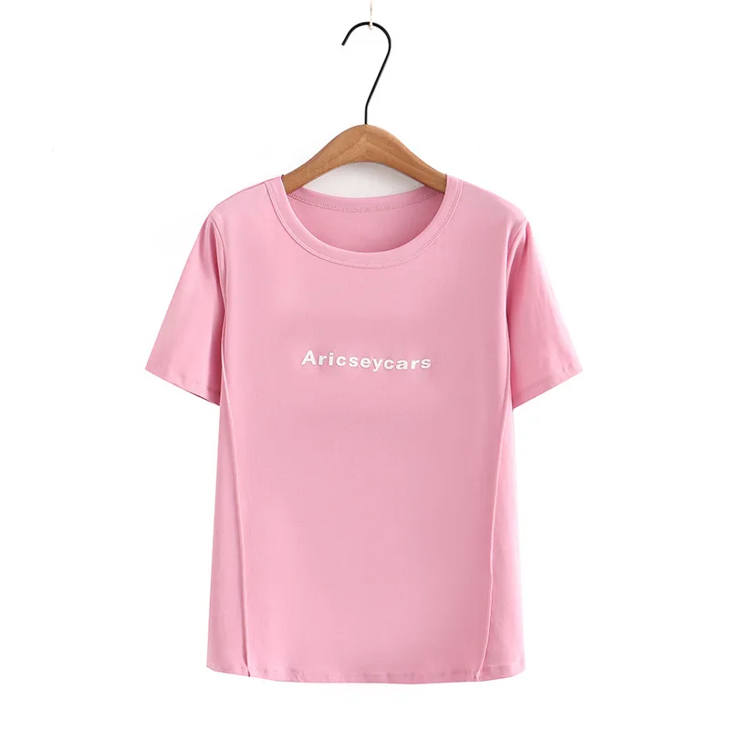 New 2023 Ladies Spring Summer Plus Size Tops For Women Large Size Short Sleeve O-neck Pink T-shirt  3XL 4XL 5XL 6XL