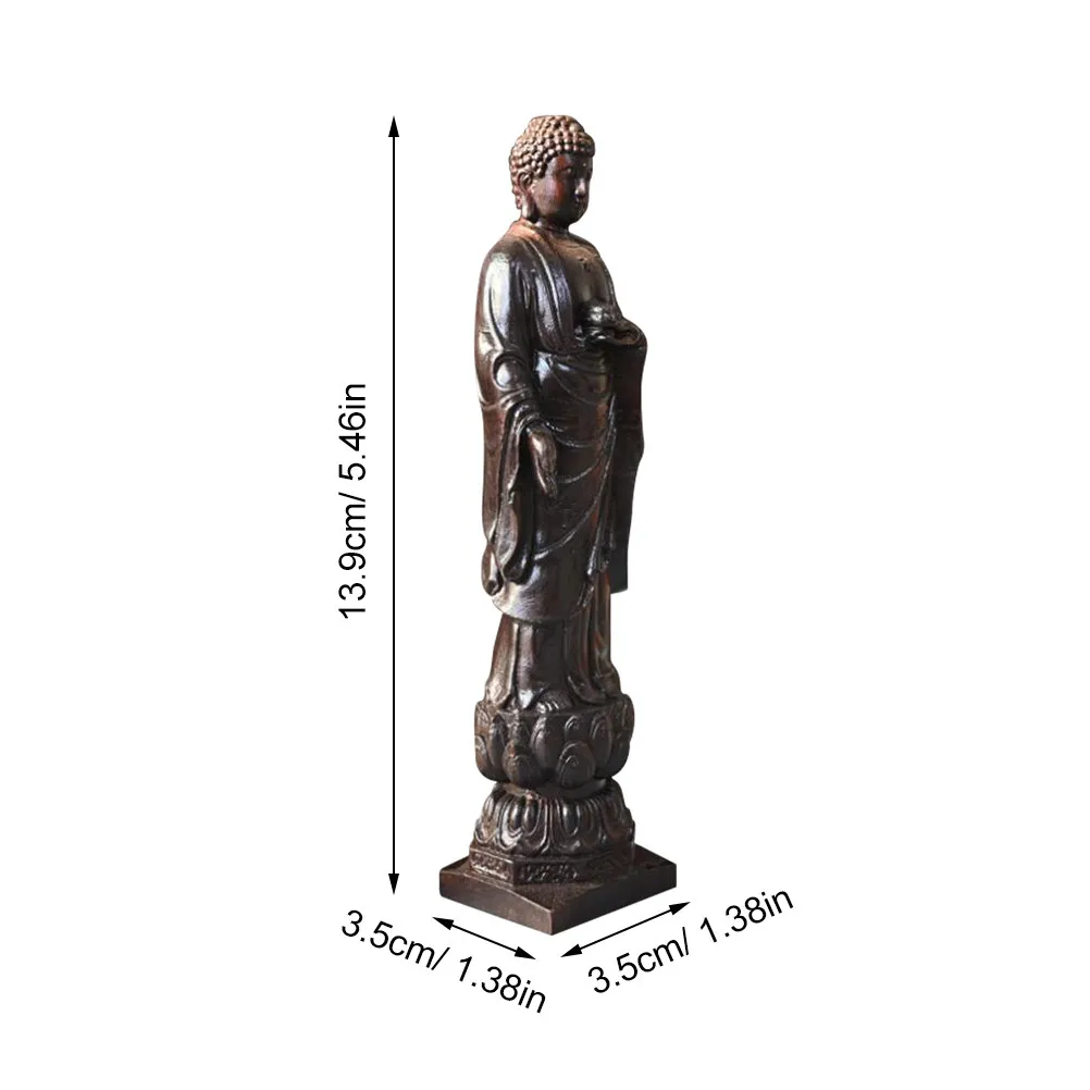 Hand Polished Wooden Buddha Statue Vintage Style Carving Home Desktop Decor Religious Altar Ornament Living Room Table Accent