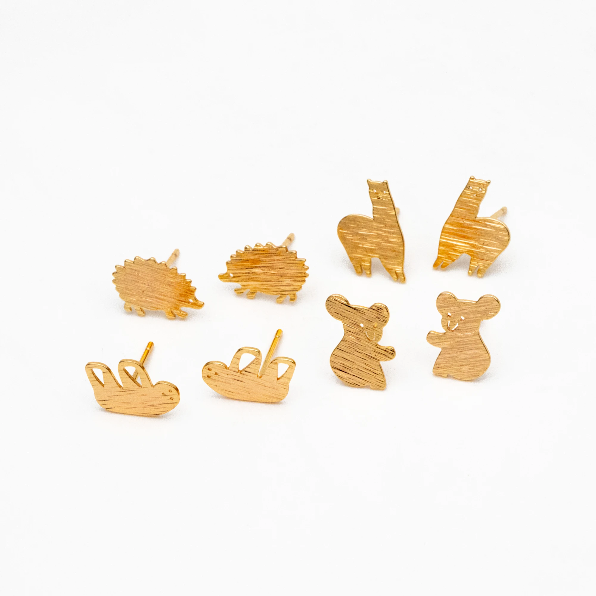 10pcs Gold Hedgehog/ Alpaca/ Sloth/ Koala Earrings, Gold Plated Brass, Cute Animal Stud Earrings (GB-4528)