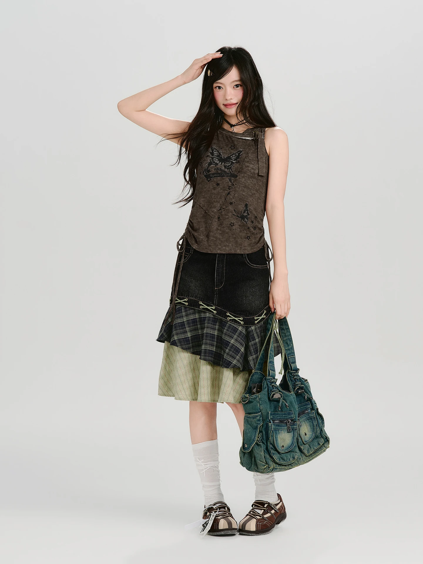 Girlyhalo American Retro Multi-layer Denim Half Skirt Women's Summer New Design Sense Cake Short Skirt Middle Waist Design
