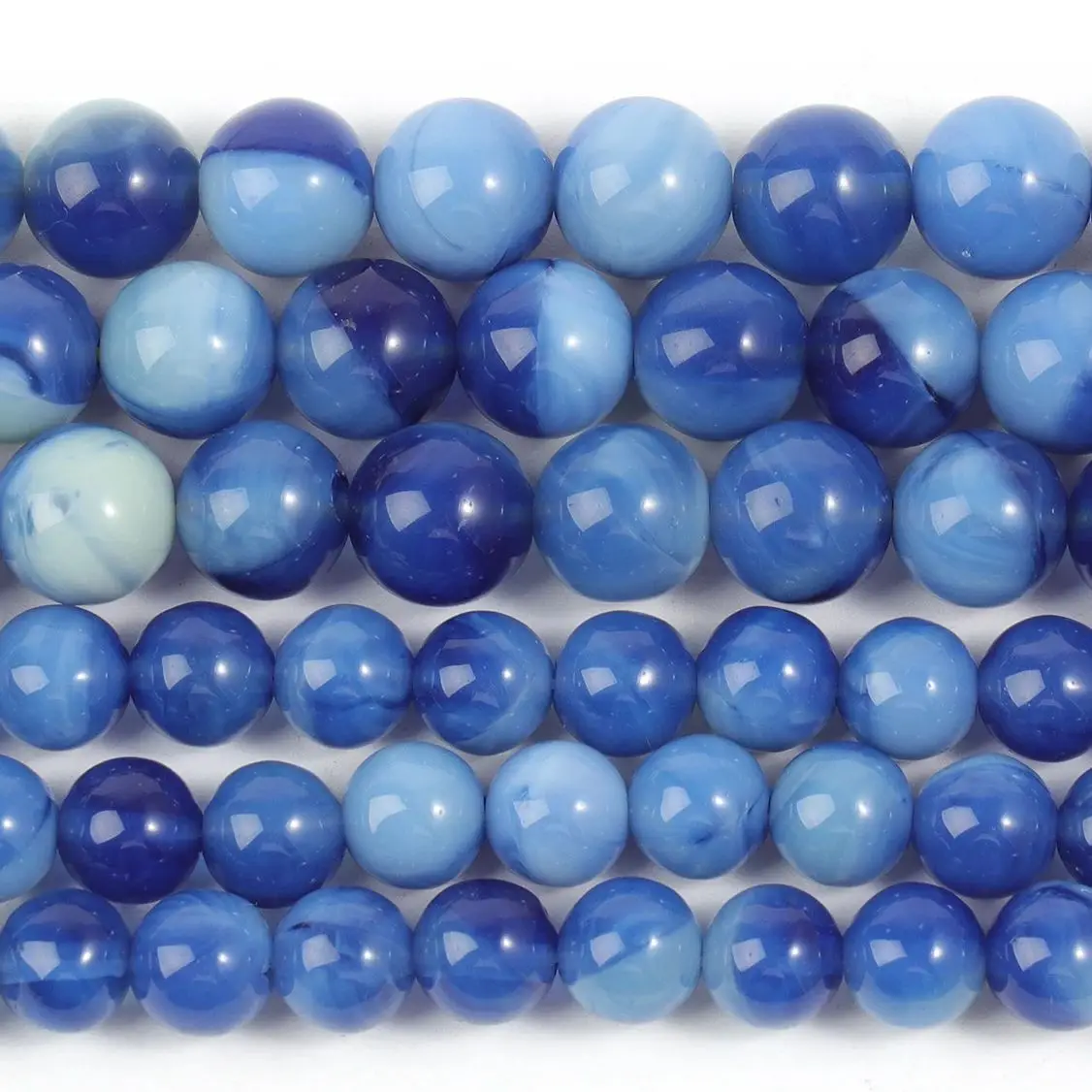 8/10mm Selected Blue Glass Imitation Striped Agate Round Loose Spacer Beads For Women Jewelry Making DIY Bracelet Accessories