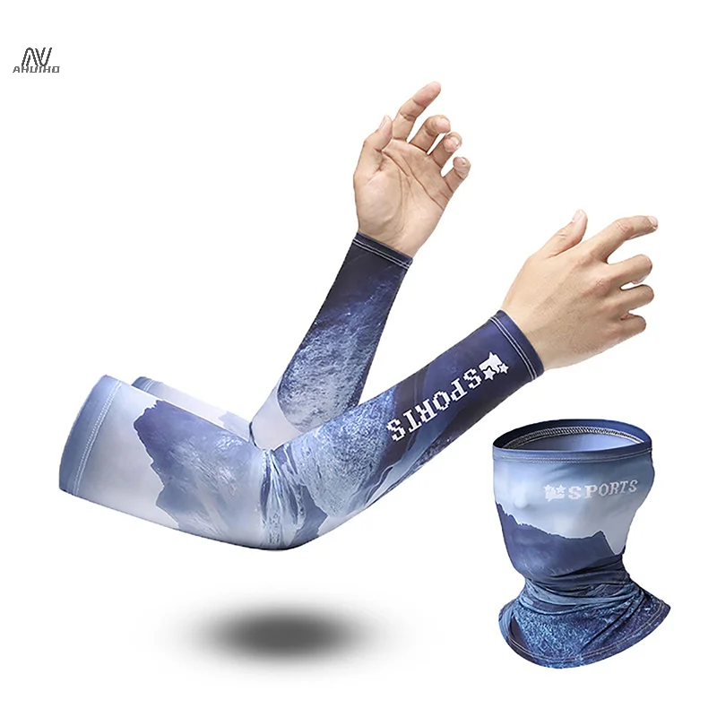 

Summer Cooling Sunscreen Arm Sleeves Cover Head Face Neck Tube Scarf Set Sports Fishing Cycling Outdoor UV Sunshade Collar